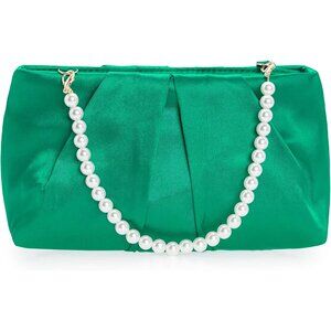 ⚡ Women's Green Evening Formal Pleated Satin Fabric Zipper Closure Clutch Bag